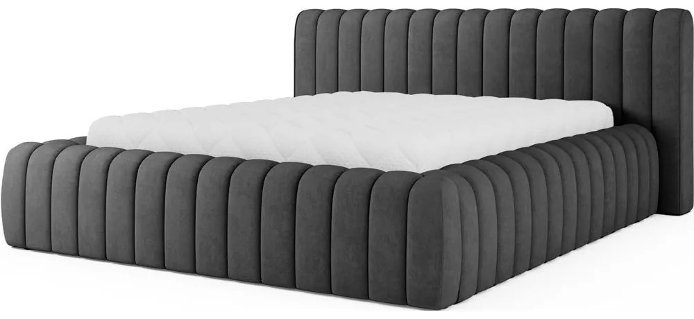 Ciemnoszare tapicerowane łóżko dwuosobowe ze schowkiem ze stelażem 160x200 cm Carilla – ELTAP