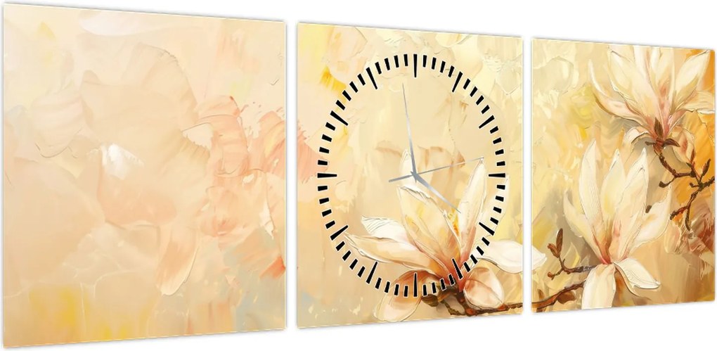 Obraz - Kwiaty (z zegarem) (90x30 cm)