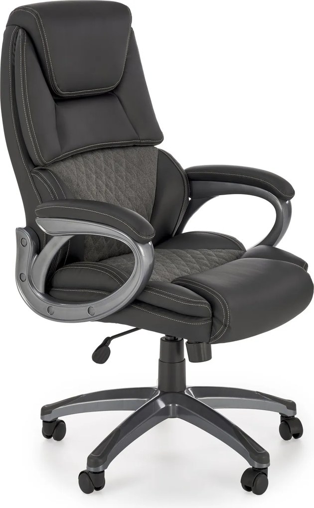 Czarno-szary fotel gabinetowy z ekoskóry Steven Halmar