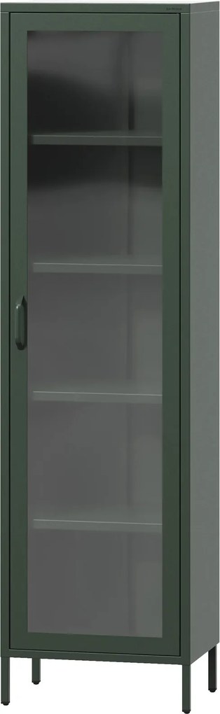 Wąska metalowa witryna słupek Modern Luigi butelkowa zieleń