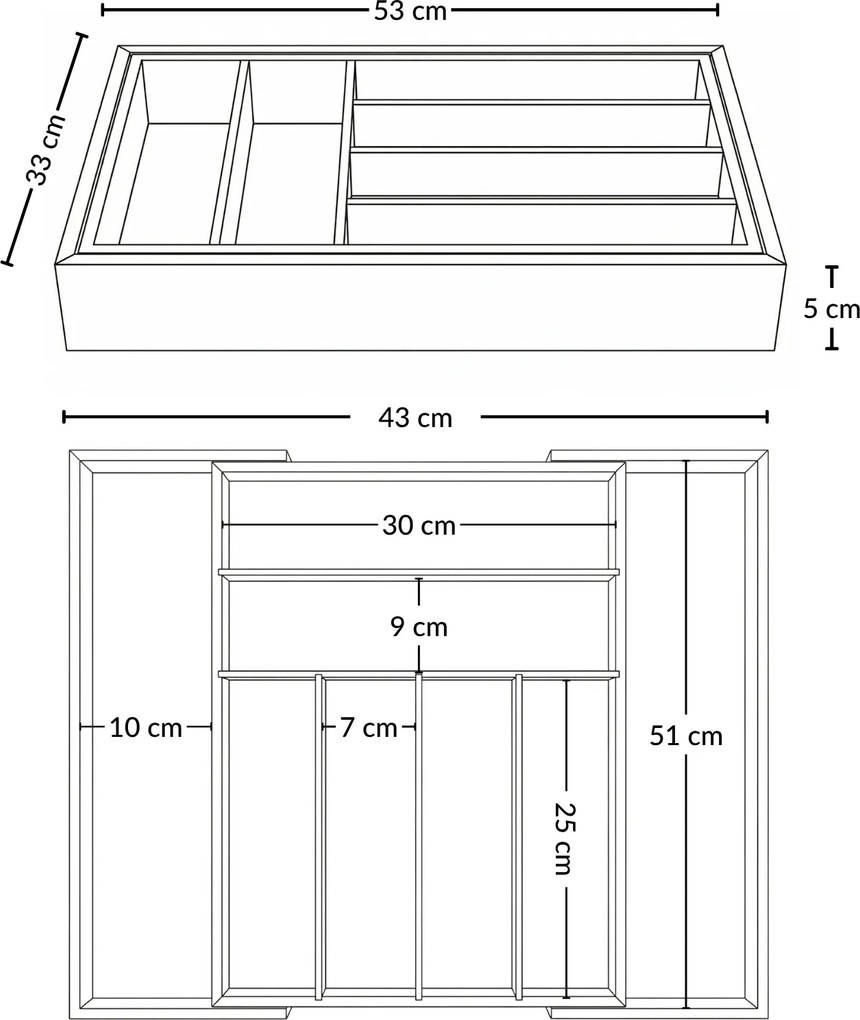 Rozkładany organizer na sztućce VARIO, 53 x 33-43 cm, bambus