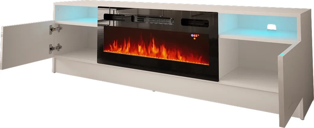 Szafka RTV z kominkiem Duke 01 biały mat/biały połysk