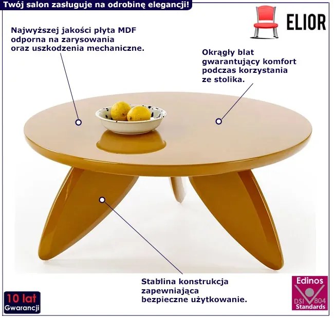 Nowoczesny okrągły musztardowy stolik D4-L97