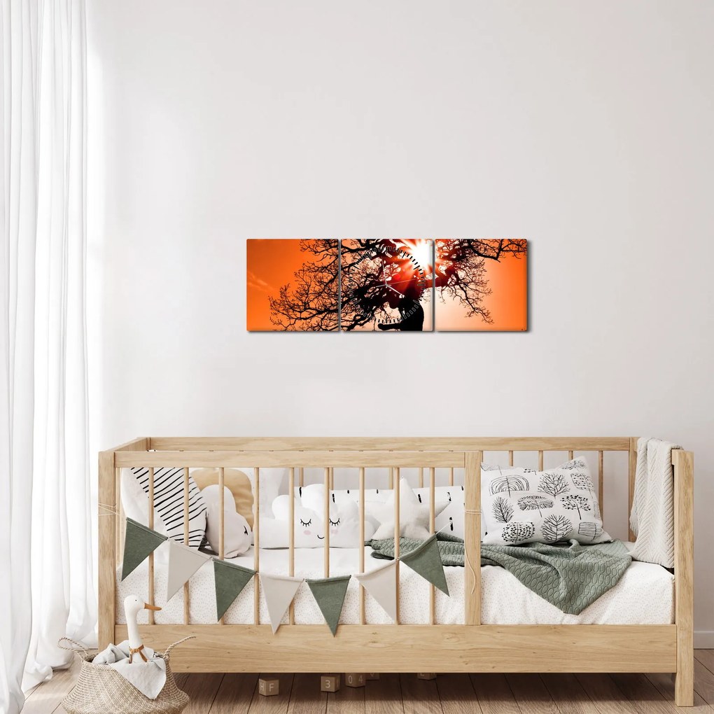 Obraz - Dąb o zachodzie słońca (z zegarem) (90x30 cm)