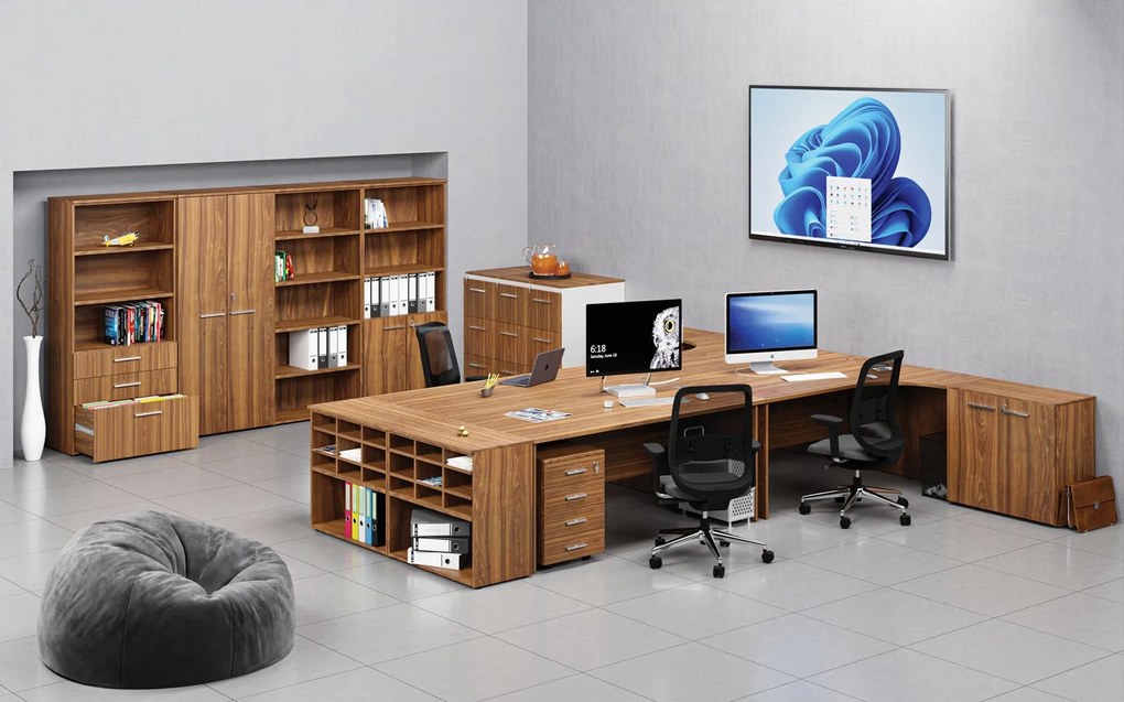 Szafa ubraniowa biurowa PRIMO WOOD, 3 półki, drążek do szafy, 800 x 500 x 1781 mm, orzech
