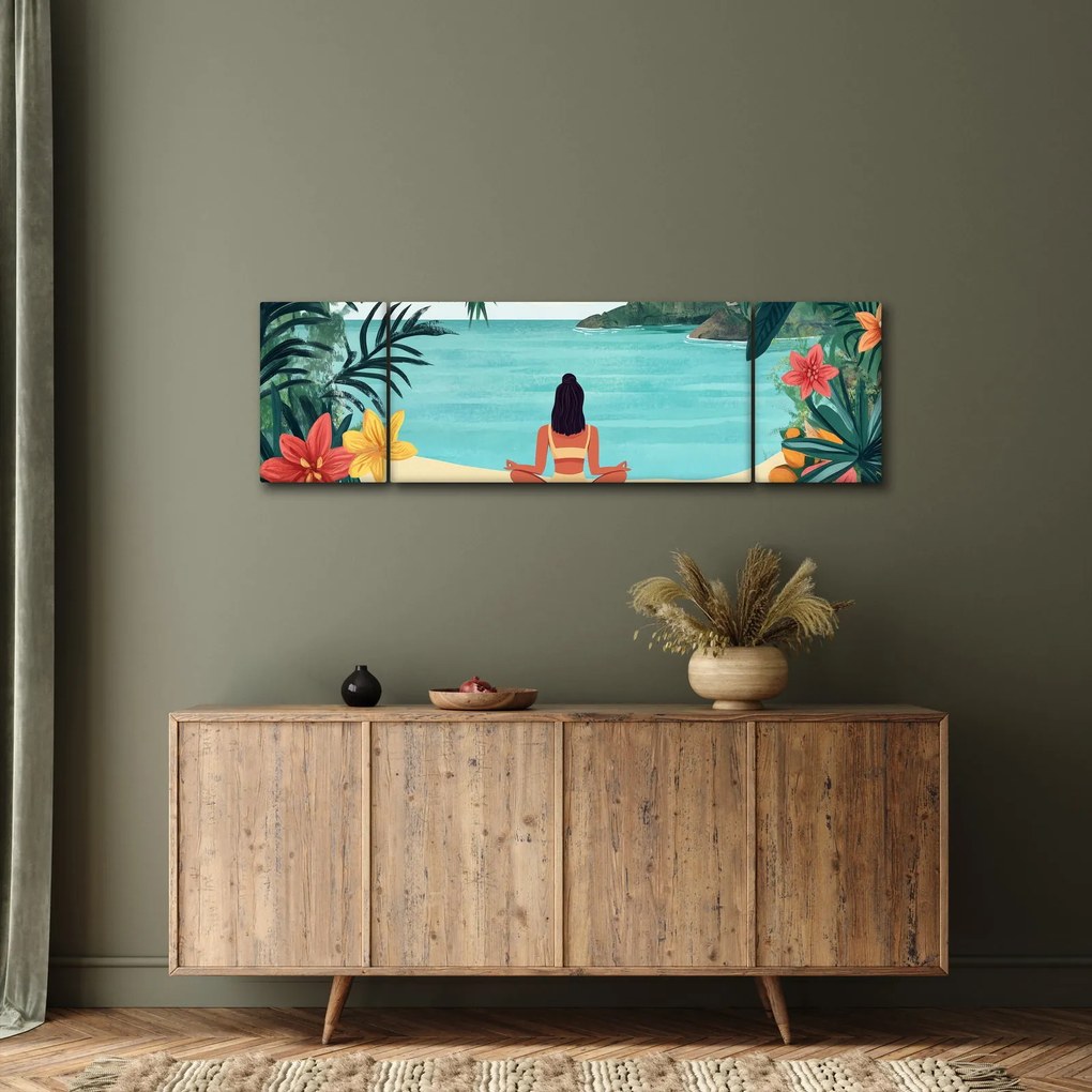 Obraz - Joginka na plaży (170x50 cm)