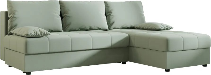 Rozkładana narożna sofa VENORIA SLIM 200x143 cm, jasnozielona, uniwersalna + 2 poduszki GRATIS