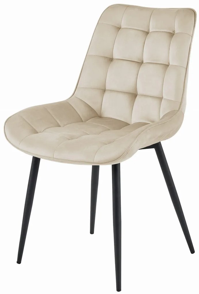 Beżowe krzesło do kuchni BERA aksamitne z czarnymi nogami