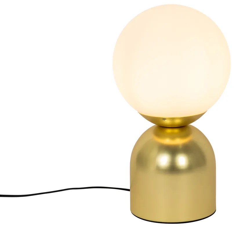 Lampa stołowa w stylu hotelowym złota z opalowym szkłem - Pallon Trend