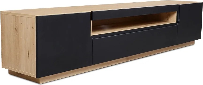 Szafka RTV Loftia 200 cm dwudrzwiowa z wnęką - artisan / czarny mat