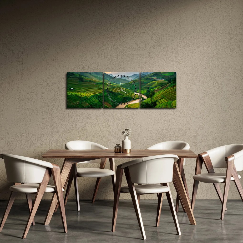 Obraz - Tarasy ryżowe II. (z zegarem) (90x30 cm)