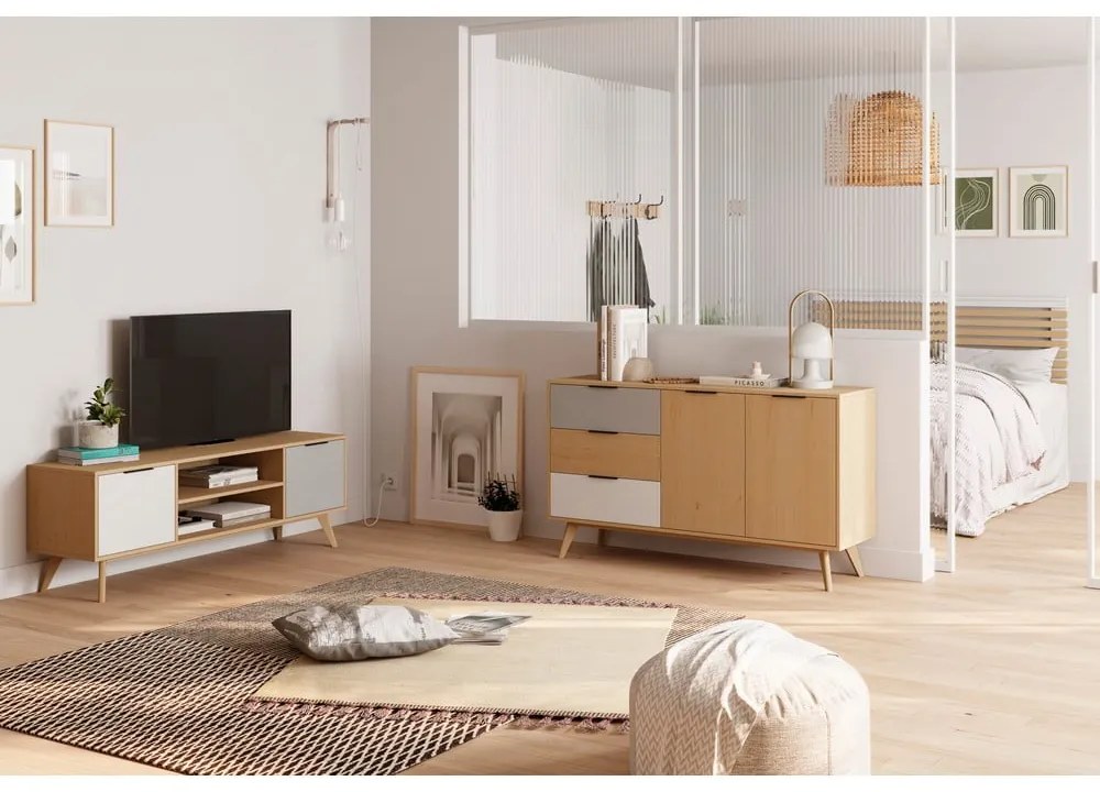 Niska komoda z drewna sosnowego 140x81 cm Elfa – Marckeric