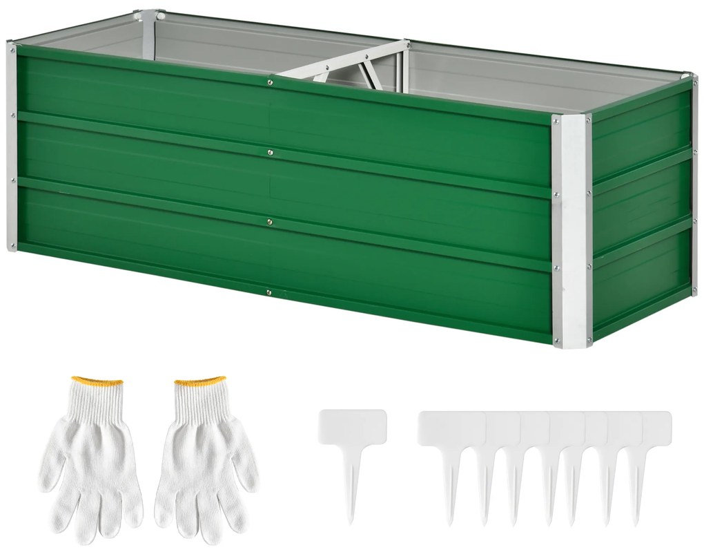 Outsunny Metalowe Łóżko Ogrodowe z 2 Obszarami Upraw Zielone 125x47x40cm Łatwy Montaż z Otwartym Dołem | Aosom PL