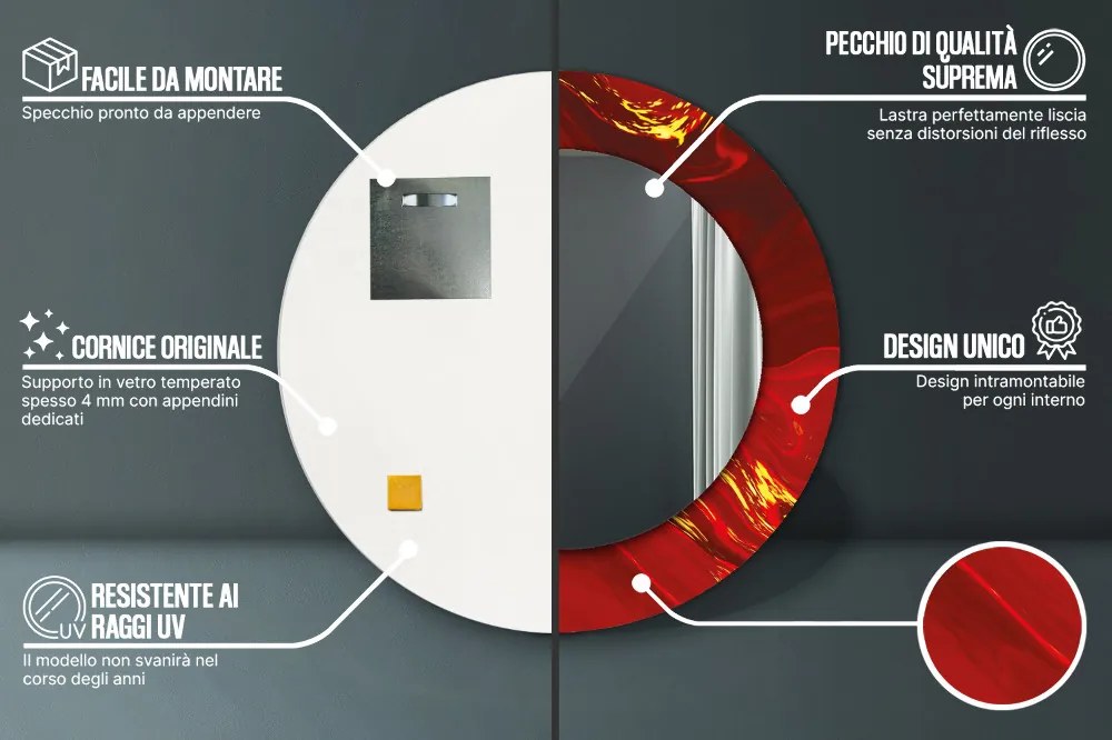 Czerwony marmur Lustro dekoracyjne okrągłe