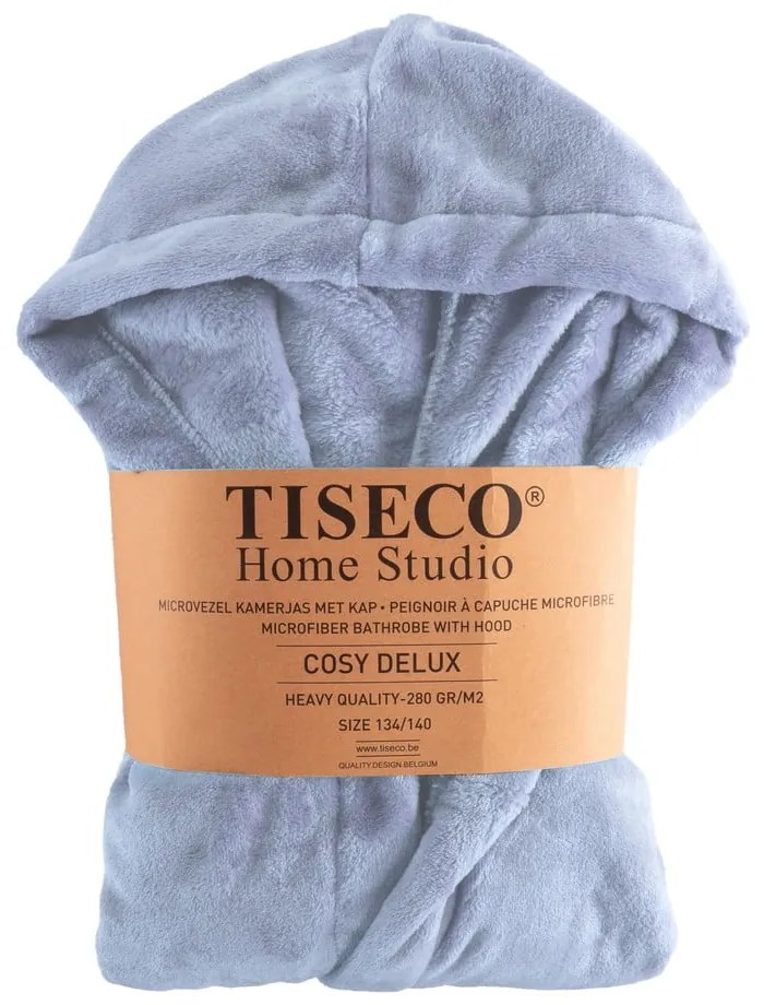Niebieski szlafrok dziecięcy z mikropluszu Delux – Tiseco Home Studio