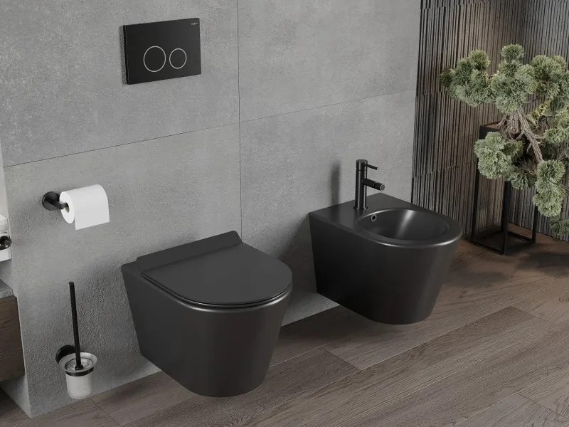 Mexen Rico miska wc Rimless z deską wolnoopadającą slim, duroplast, czarna mat - 30720185