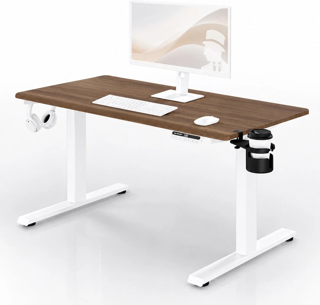 Biurko elektryczne z regulacją wysokości ergonomiczne białe/orzech,1200x600 mm: ARIA