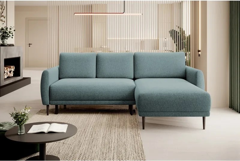 Narożnik BONO z funkcją spania Drewniane nóżki Eleganckie podłokietniki Głębokie siedzisko Prawa strona Barrel 72