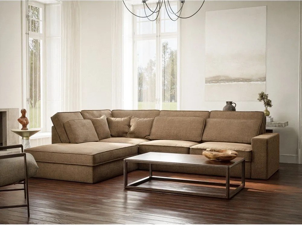 Jasnobrązowy narożnik z tkaniny szenilowej (lewostronny/w kształcie litery L) Kirou – Maison de Rêve