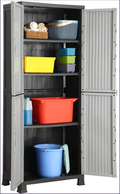 Szara dwudrzwiowa szafa gospodarcza A9-N05