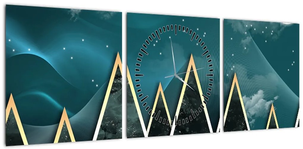 Obraz - Księżyc w pełni nad złotymi górami (z zegarem) (90x30 cm)