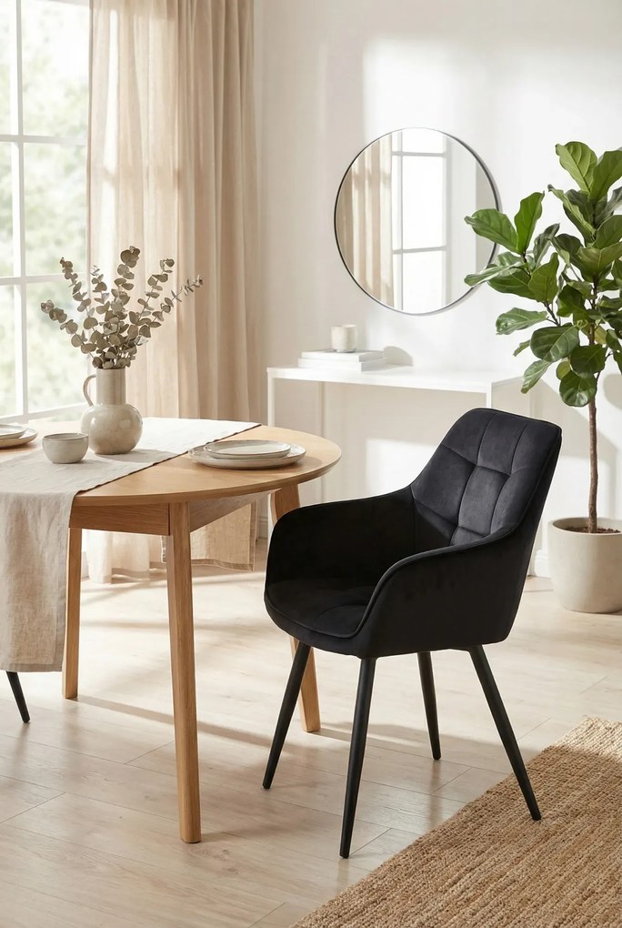 Czarne krzesło welurowe metalowe pikowane E9-T56