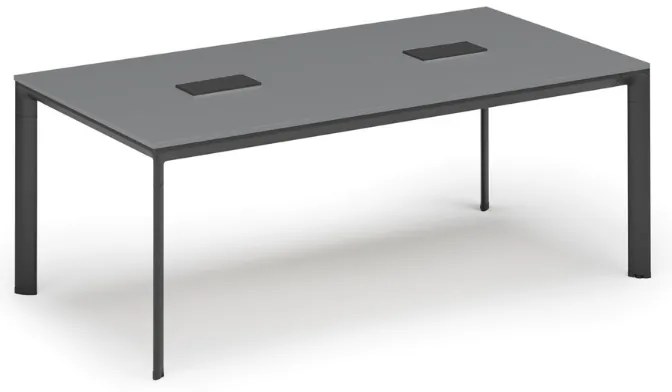 Stół konferencyjny PRIMO INVITATION, 200x100 cm, grafit + 2x port blatowy TYP VI, czarny