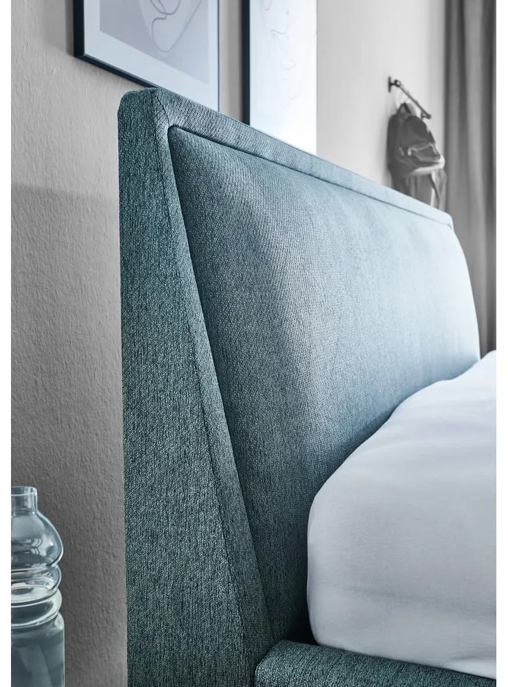 Zielononiebieskie tapicerowane łóżko dwuosobowe ze schowkiem i stelażem 180x200 cm Frieda – Meise Möbel
