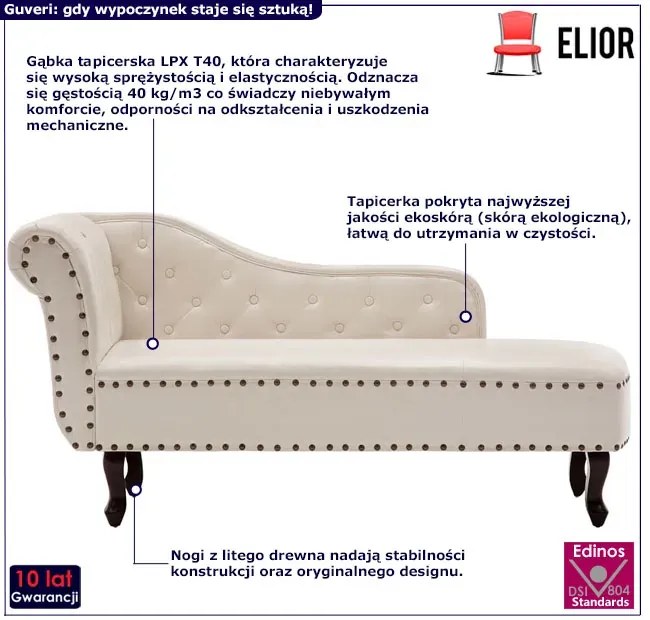 Biały szezlong w stylu chesterfield P2-L06