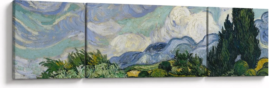 Obraz - Vincent van Gogh, Wheat Field with Cypresses, reprodukcje (170x50 cm)