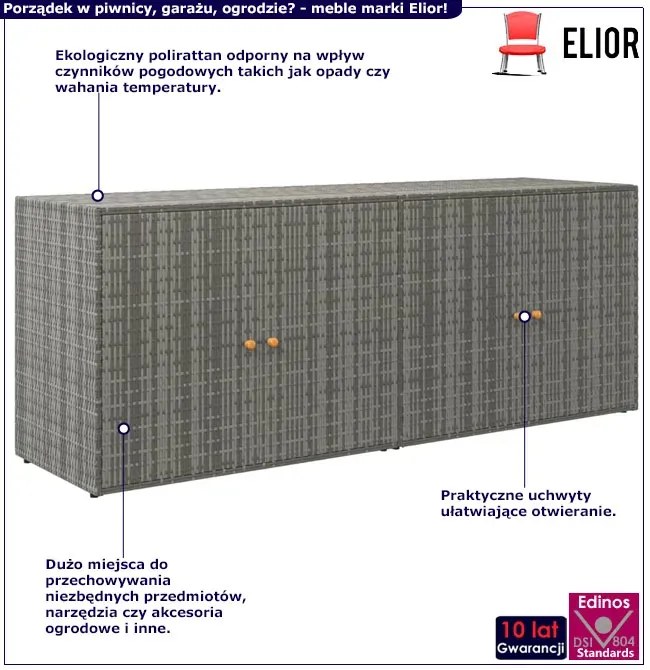 Szara podwójna szafka balkonowa gospodarcza do garażu L9-S08