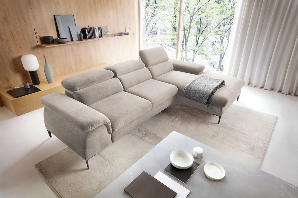 Masseno Narożnik MESTO z funkcją spania i pojemnikiem na pościel Narozniki L, Rozkładana sofa - Beżowy, VOGUE 02