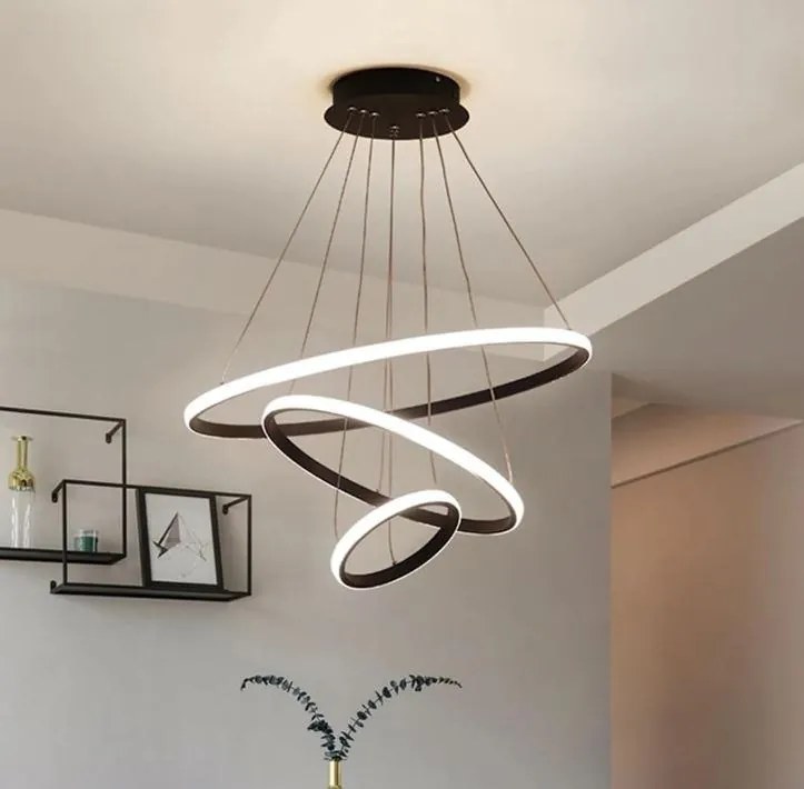 Lampa nowoczesna LED wisząca sufitowa pierścienie AT60-3KSL-BLACK