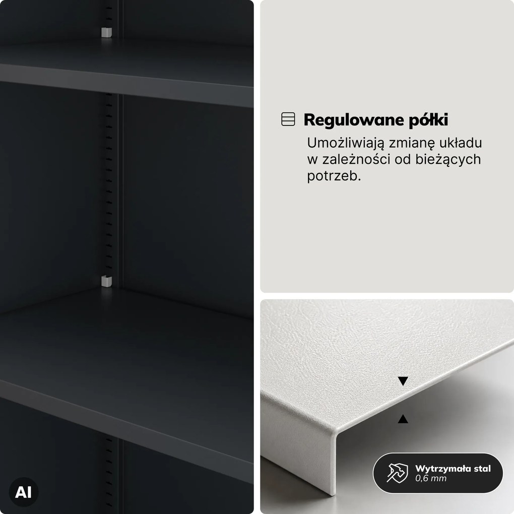Szafa metalowa ze schowkiem antracytowo-czerwona, 900x1850x450 mm: TOMASZ