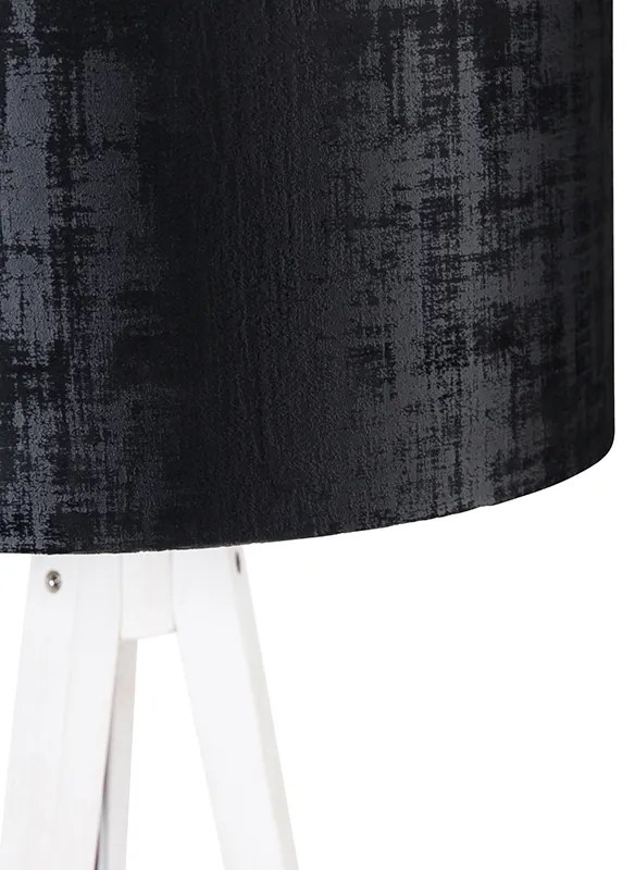 Nowoczesna lampa stojąca trójnóg biała z czarnym aksamitnym kloszem 50 cm - Tripod Classic Nowoczesny Oswietlenie wewnetrzne