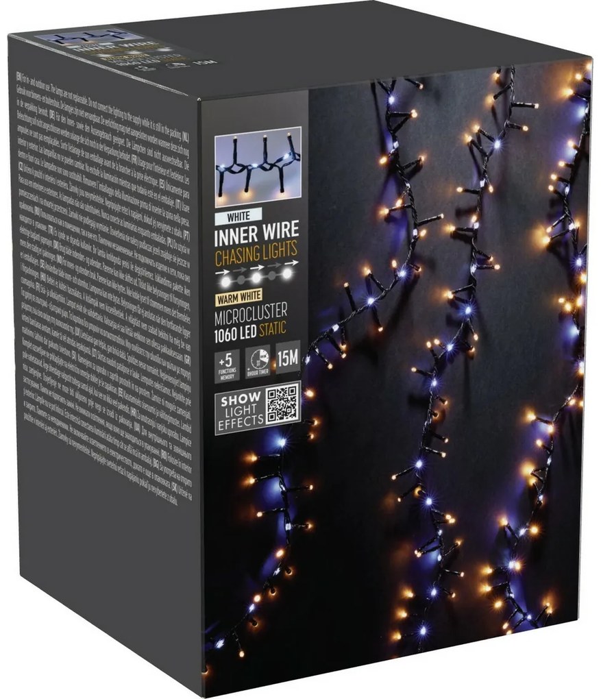 Zewnętrzny łańcuch świetlny Waterfall, 15 m, 1060 LED, ciepła i zimna biała, timer, IP44, 15 m