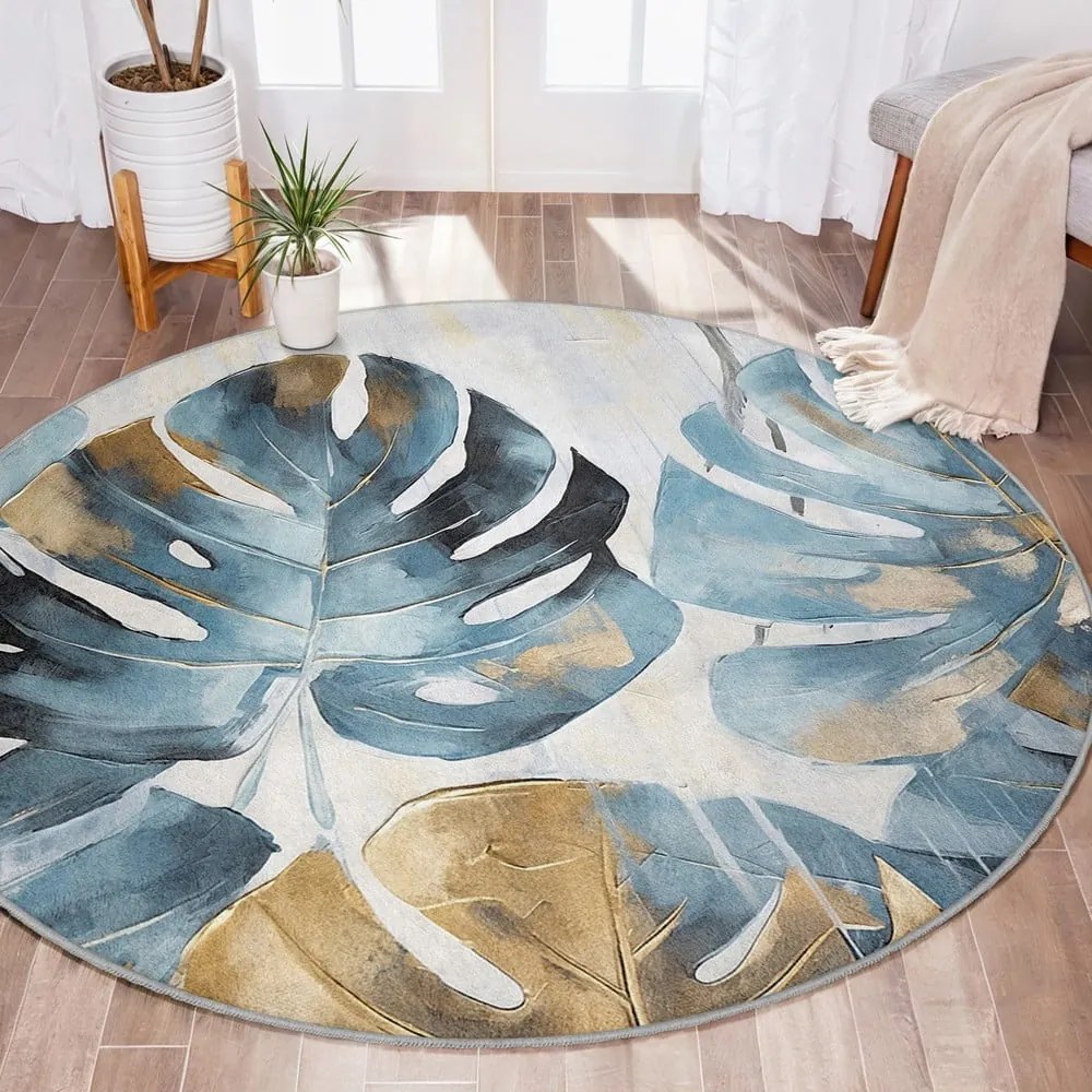 Niebieski okrągły dywan odpowiedni do prania ø 100 cm Golden Leaves – Mila Home