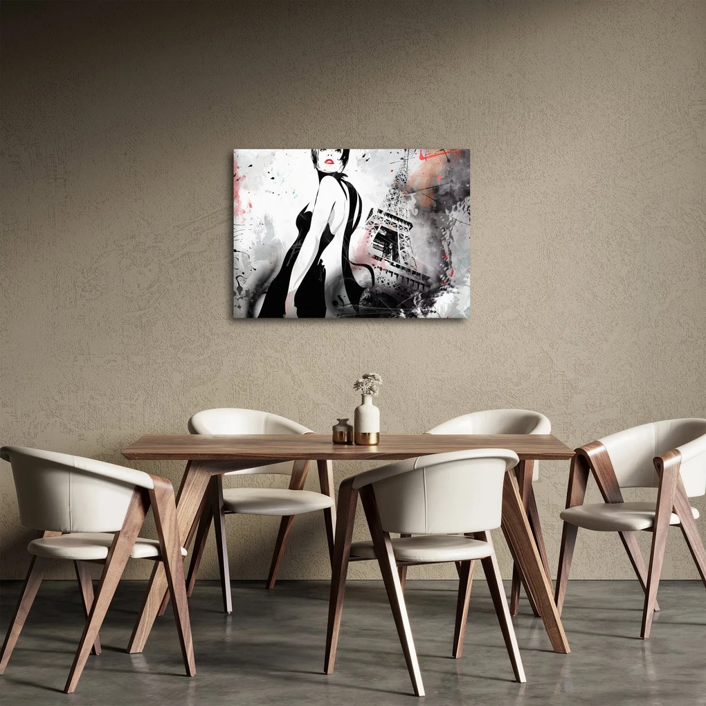 Obraz - Dama i Wieża Eiffla (70x50 cm)