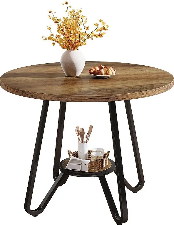 Okrągły stół jadalny z podwójnymi półkami, mały stół kuchenny dla 2 osób, industrialny