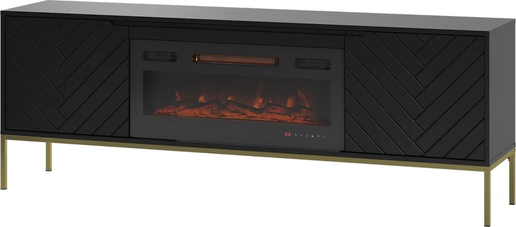 Szafka RTV z kominkiem Aspen 02 czarny/złoty 180 cm