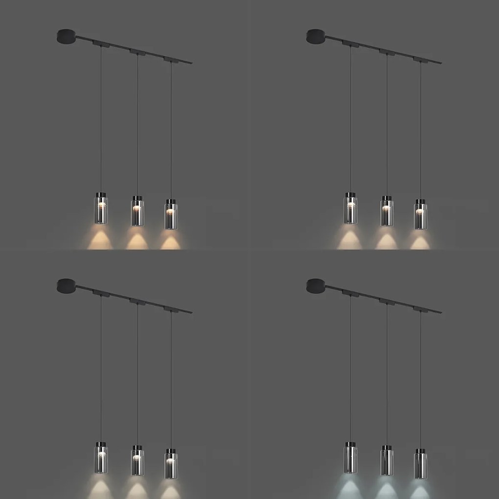 Nowoczesny system oświetlenia szynowego z 3 czarnymi lampami wiszącymi 1-fazowymi - Magnetic Vance