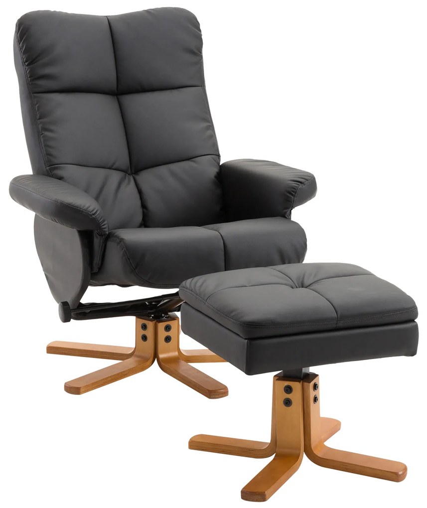 HOMCOM Fotel relaksacyjny TV z funkcją obrotu 360° i podnóżkiem Rozkładany Czarny Drewniana rama 80x86x99cm | Aosom PL