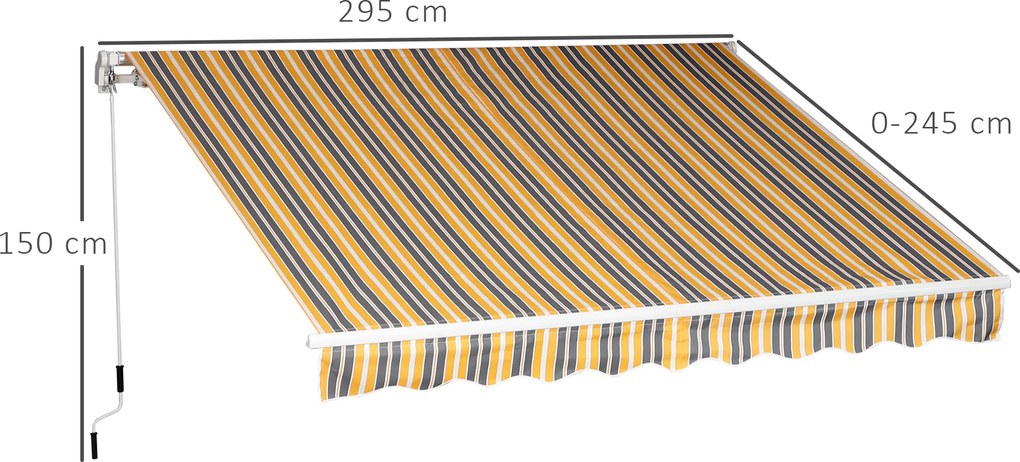Outsunny markiza, markiza przegubowa, korbka ręczna, balkon, 2,95 x 2,45 m, aluminium, kolor: żółty, szary