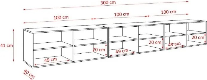 Szafka RTV wisząca CAVA 300 cm do Salonu pod Telewizor - Czarny
