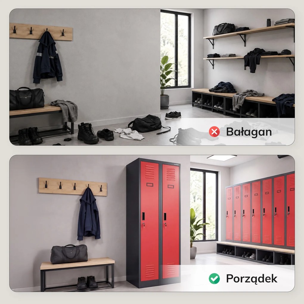 Dwudrzwiowa szafa BHP wąska 60x50x180 cm Kacper 2, antracyt/czerwony