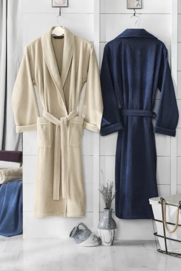 Męski szlafrok LORD + ręczniki + pudełko S Niebieski