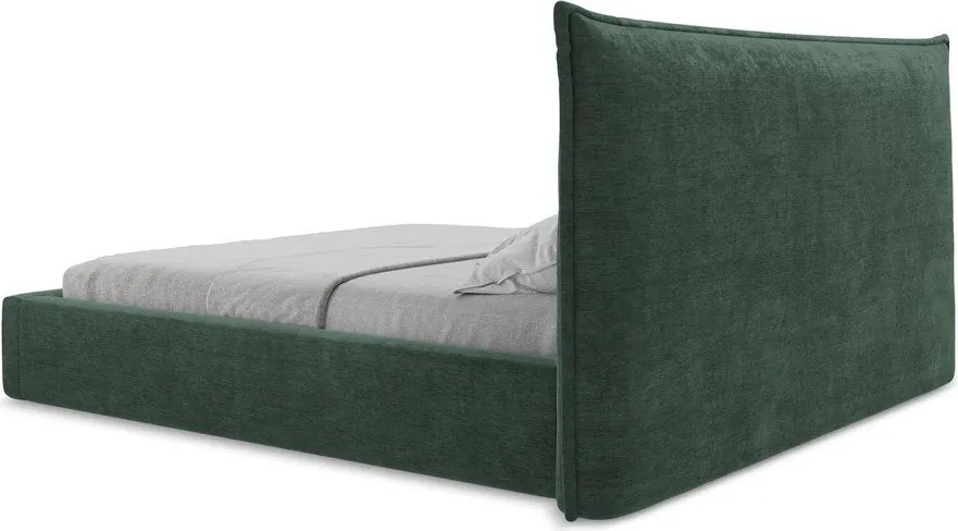 Zielone tapicerowane łóżko dwuosobowe ze schowkiem ze stelażem 160x200 cm Esala – Makamii