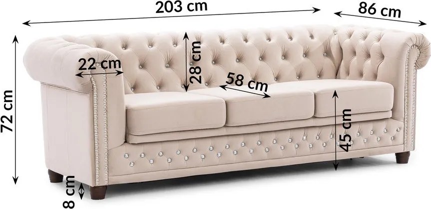 Beżowa aksamitna rozkładana sofa 203 cm York Blik – Ropez