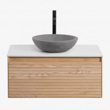Zestaw Wiszących Mebli Łazienkowych Z Drewna Jesionowego Tedrik Popielaty Brąz & Okrągły Szary Cement Ø40 - Sklum