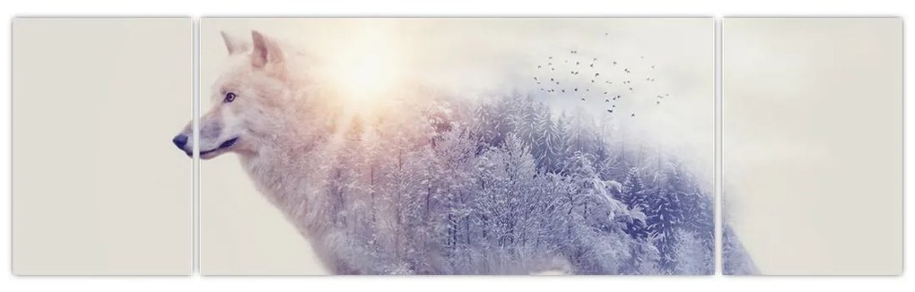 Obraz - Wilk arktyczny odzwierciedla dziki krajobraz (170x50 cm)